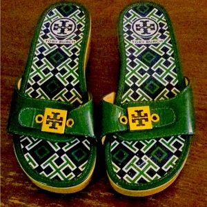 Tory Burch green slides. Size 5.5